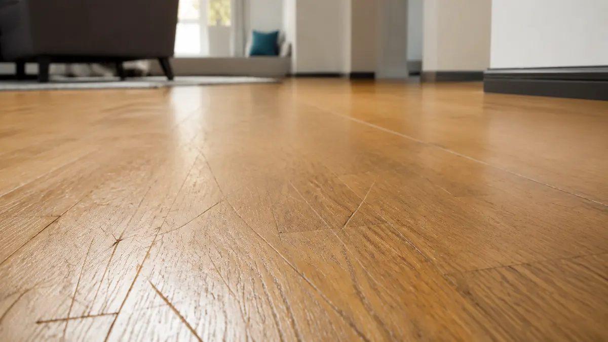 Arañazos visibles sobre un suelo de parquet