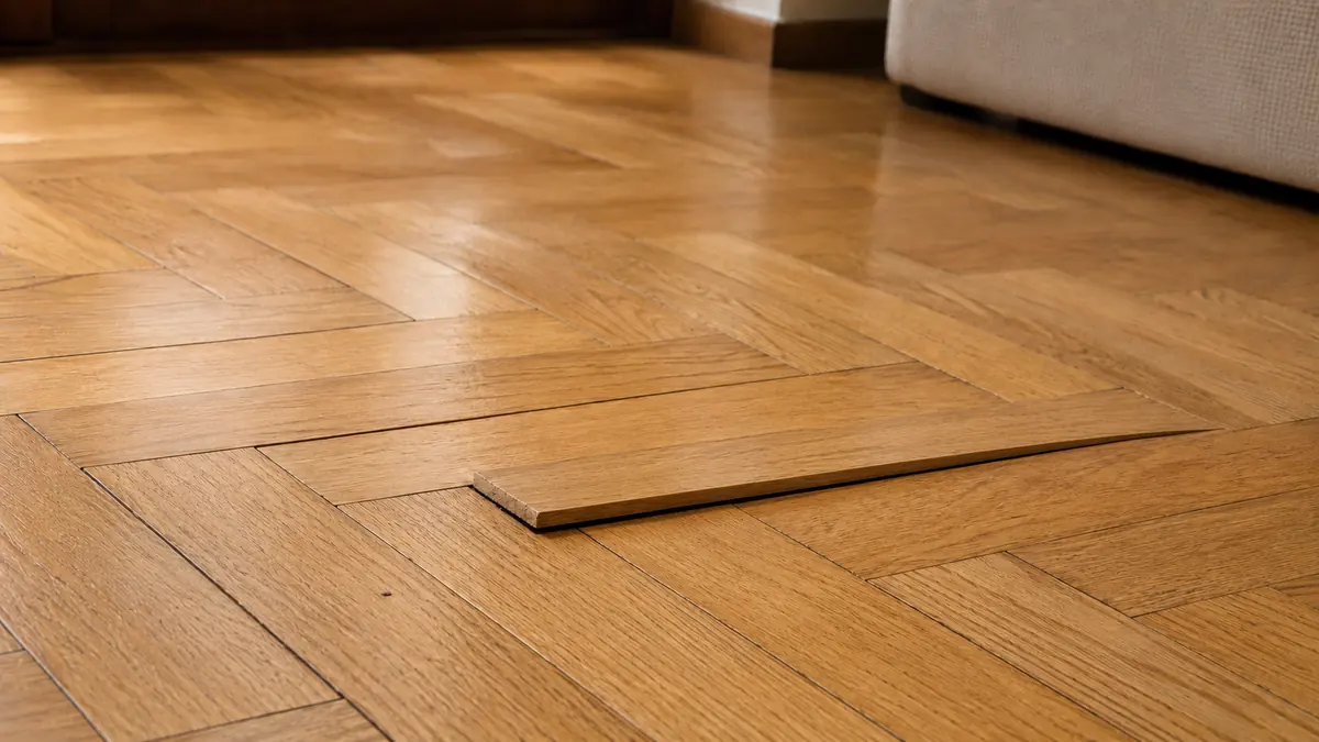 Tablilla levantada sobre un suelo de parquet